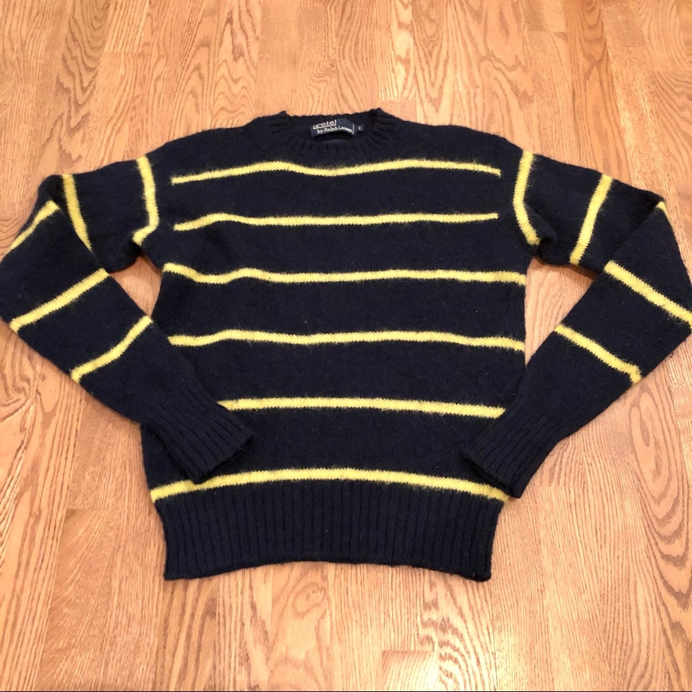 Polo by Ralph Lauren 100% Wool Sweater Navy Crew Fall Fashion Layer